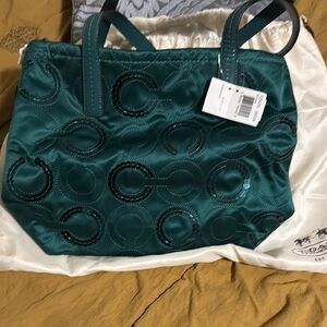 Coach Green Quilted Tote Bag